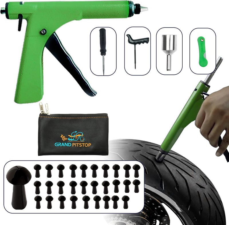 GrandPitstop طقم إصلاح ثقوب الإطارات بدون أنبوب مع قابس فطر لثقوب الإطارات والإطارات المسطحة على السيارات والدراجات النارية والدراجات الرباعية والشاحنات والجرارات (طقم ثقوب مسدس 30 قابس) - Image 1