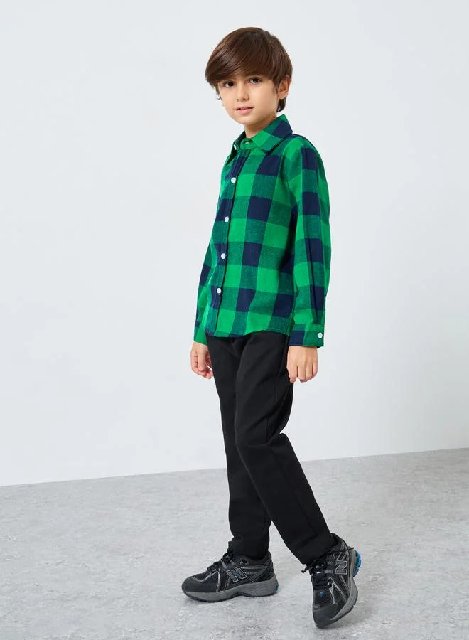 Styli Styli Boys Green Checkered Shirt