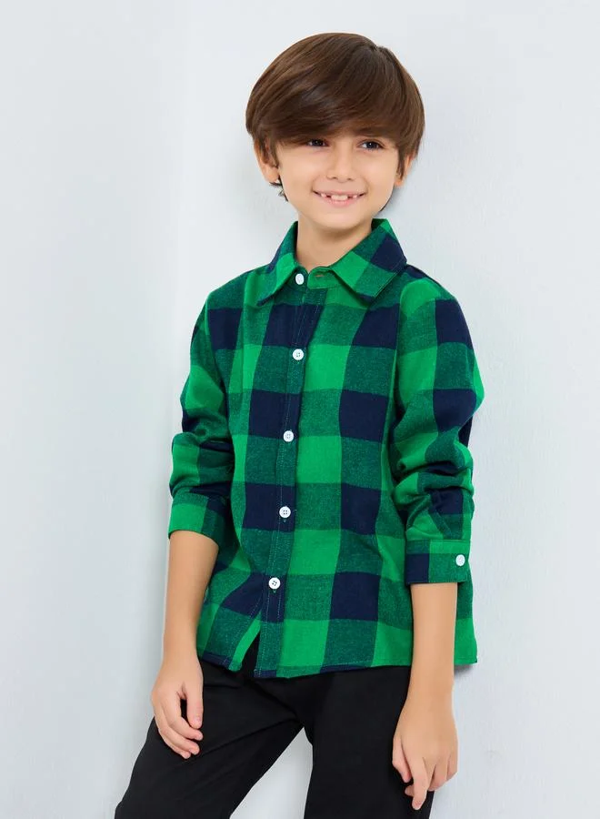 Styli Styli Boys Green Checkered Shirt