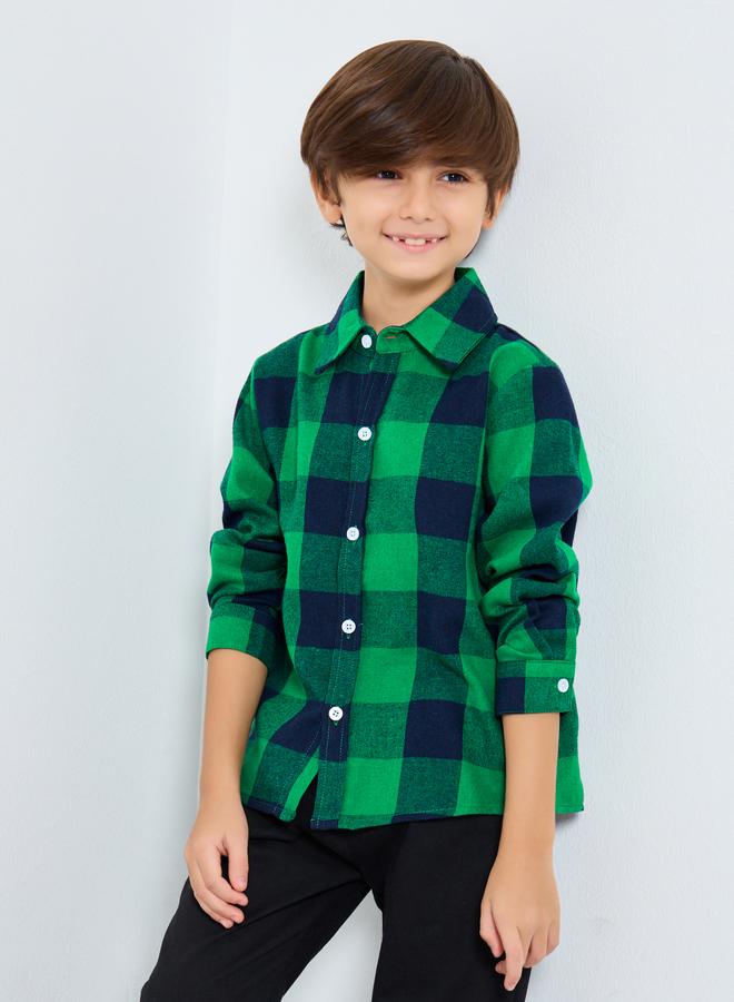 Styli Boys Green Checkered Shirt - Image 1
