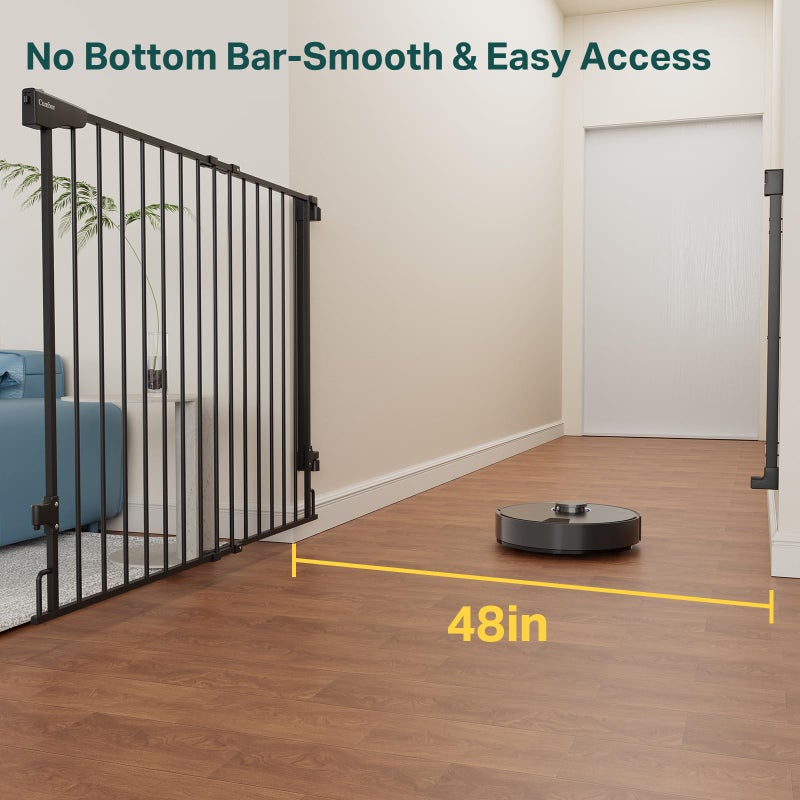 Cumbor 34" Extra Tall No Bottom Bar Baby Gate for Stairs, Wall Mounted Dog Gate Indoor for Larger Pets, Expandable 31.6-48" Safety Gate for Doorways, Wide Walk Thru Door for Easy Access (Black) - Image 2