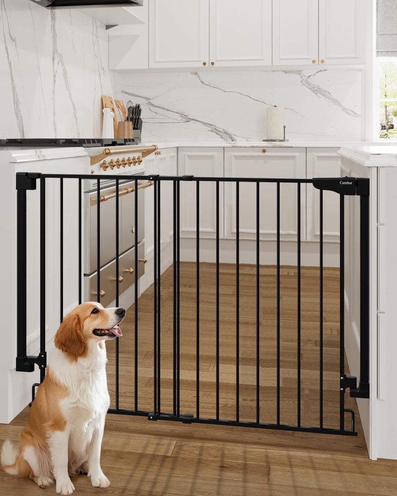 Cumbor 34" Extra Tall No Bottom Bar Baby Gate for Stairs, Wall Mounted Dog Gate Indoor for Larger Pets, Expandable 31.6-48" Safety Gate for Doorways, Wide Walk Thru Door for Easy Access (Black) - Image 1