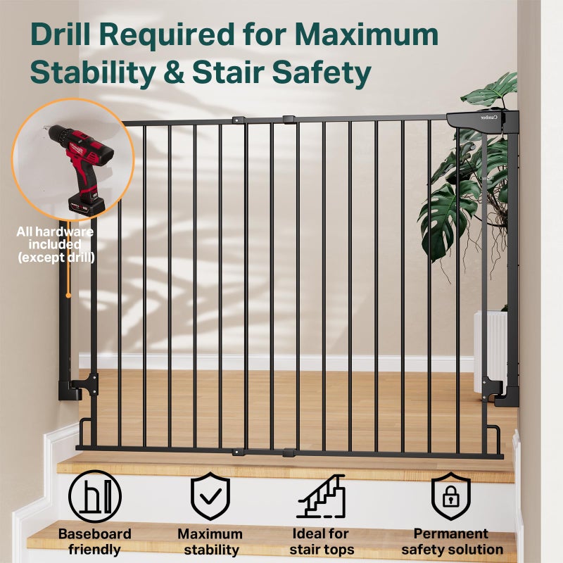 Cumbor 34" Extra Tall No Bottom Bar Baby Gate for Stairs, Wall Mounted Dog Gate Indoor for Larger Pets, Expandable 31.6-48" Safety Gate for Doorways, Wide Walk Thru Door for Easy Access (Black) - Image 4