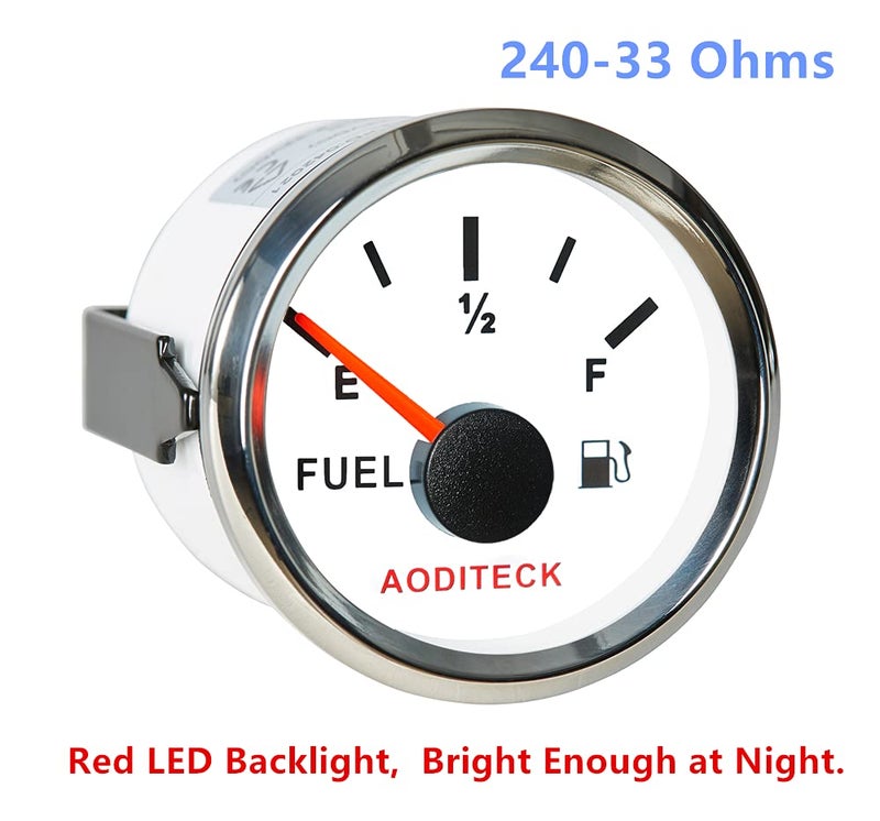 AODITECK Marine Fuel Gauge for Boat and Vehicle - 240-33 Ohm with Backlight - Image 2
