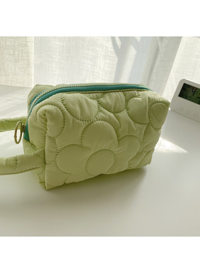 Floral Embroidered Polyester Makeup Bag Women's Portable Street Trend Polyester Material Zipper Opening Soft Shape Square-Color:Polyester Flower Green - Image 1