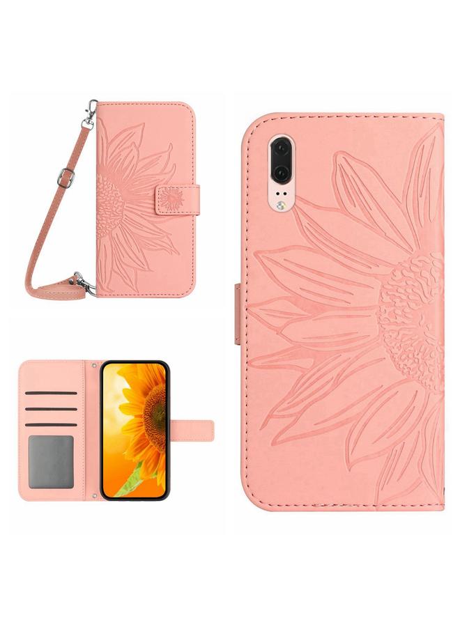 Zaboon Case For Huawei P20 Skin Feel Sun Flower Pattern Flip Leather Phone Case with Lanyard - Image 1