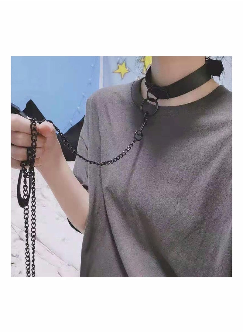 SYOSI - Choker Leather Black Choker Necklace for Women Novelty O Ring Chain Adjustable Punk Rock Necklace Gifts for Girlfriend Daughter Vintage Collars Jewellery - Image 1