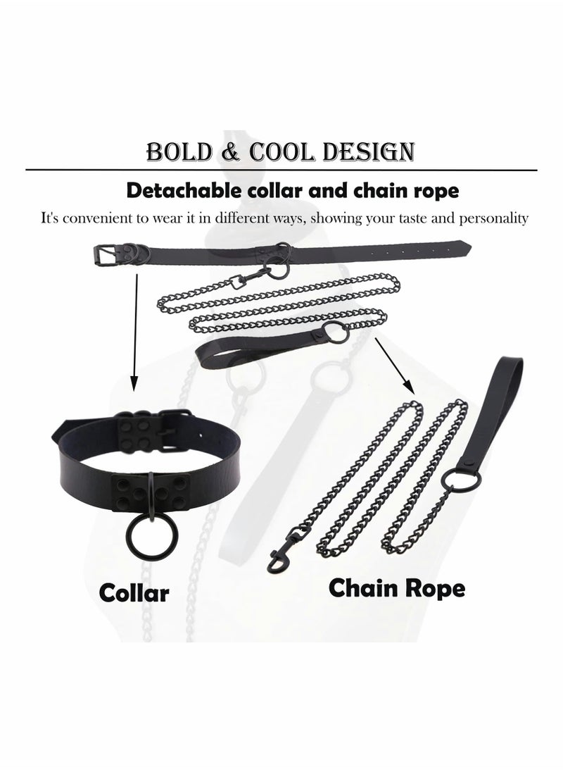 SYOSI - Choker Leather Black Choker Necklace for Women Novelty O Ring Chain Adjustable Punk Rock Necklace Gifts for Girlfriend Daughter Vintage Collars Jewellery - Image 1