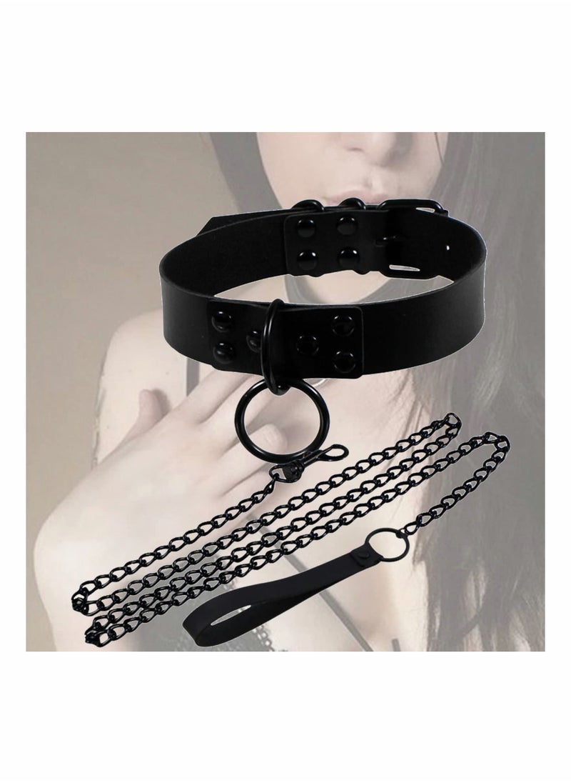 SYOSI - Choker Leather Black Choker Necklace for Women Novelty O Ring Chain Adjustable Punk Rock Necklace Gifts for Girlfriend Daughter Vintage Collars Jewellery - Image 1