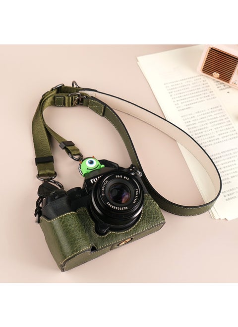 Suitable For Fuji XS20 Protective Case XT30 Second Generation Camera Bag XT5 Base XM5 Leather Case XT20/XS10 Case-Color:D: Xs20 Lychee Pattern Base [green] + V303 Shoulder Strap, Tempered Film (excluding Hot Shoe Cover)