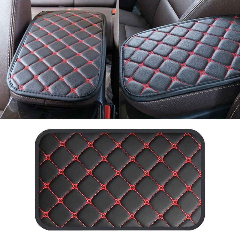 Couslcd Car Center Console Cushion Pad, Universal PU Leather Waterproof Car Armrest Protection Cover, Comfortable Universal Car Interior Decor Accessories for SUV, Sedan, Truck (Black/Red) - Image 1