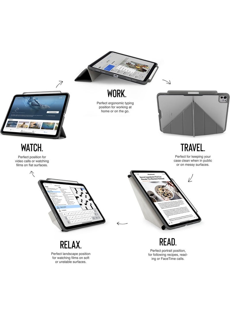 Pipetto - Origami No3 Pencil Case for Apple iPad Pro 13 inch Case (2024) M4 Smart Cover with 5 in 1 Stand - Grey - Image 1