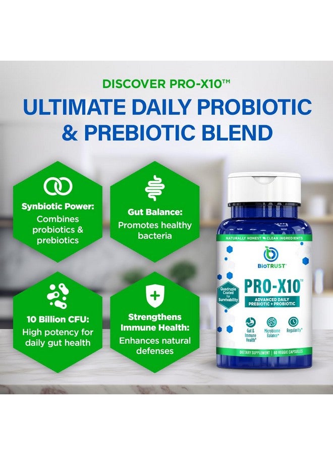 BioTrust BioTrust Pro-X10 2.0 Probiotic Supplement - Probiotics for Digestive Health with Prebiotics - Immune System Support and GI Health - Free from Gluten, Soy and Dairy, Non GMO - 60 Capsules - Image 2