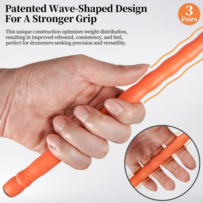 ARLX 5A Carbon Fiber Drum sticks Durable Drumsticks (3 Pair Orange) - Image 3