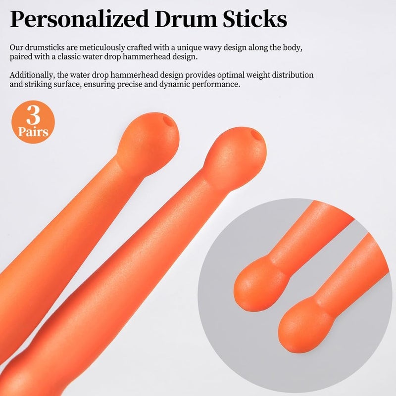 ARLX 5A Carbon Fiber Drum sticks Durable Drumsticks (3 Pair Orange) - Image 4