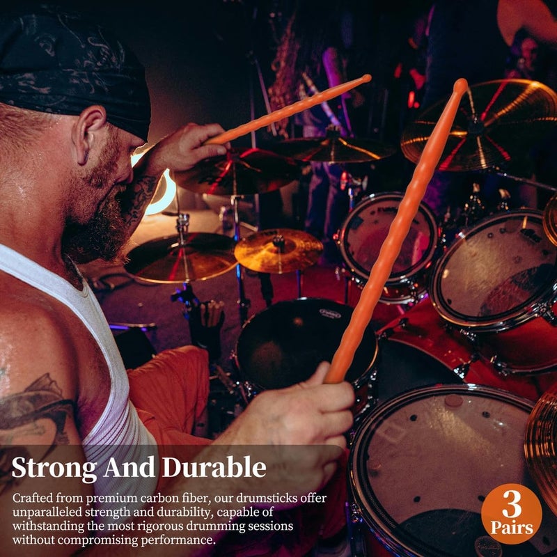 ARLX 5A Carbon Fiber Drum sticks Durable Drumsticks (3 Pair Orange) - Image 5