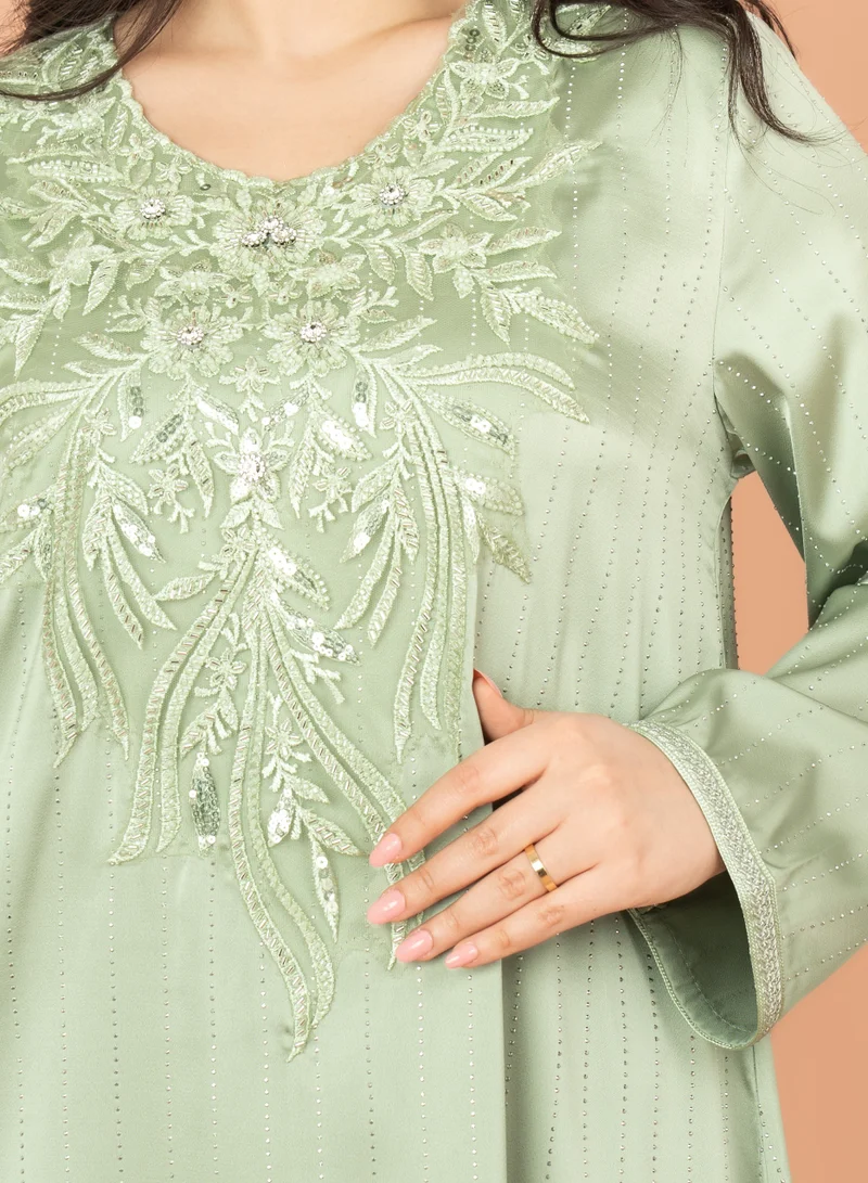 اكسا جلابية كرستال فخمة IK2014 اخضر
