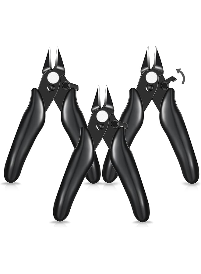 PROMASS 3 Pcs 3.5 Inch Micro Cutter with Lock Flush Cutter Mini Wire Cutters Side Cutters Diagonal Cutting Pliers Small Flush Cut Pliers Jewelers Tools Soft Wire Snips Nippers for Electronic, Model, Black - Image 1