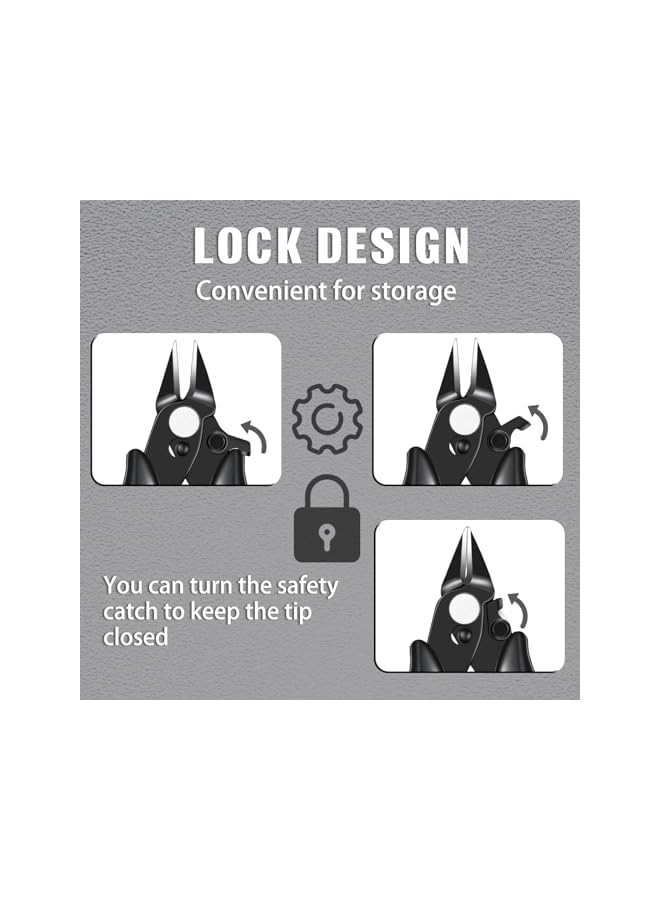 PROMASS 3 Pcs 3.5 Inch Micro Cutter with Lock Flush Cutter Mini Wire Cutters Side Cutters Diagonal Cutting Pliers Small Flush Cut Pliers Jewelers Tools Soft Wire Snips Nippers for Electronic, Model, Black - Image 3