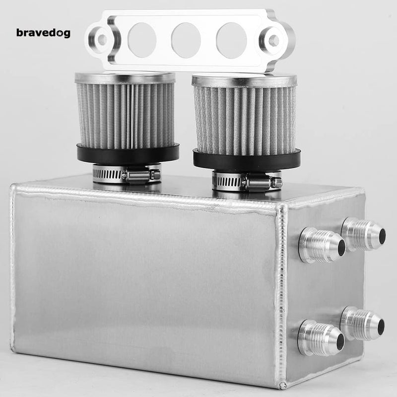 Bravedog 3L Twin Baffle Dual Filter Engine AN10 Oil Catch Can Tank Reservoir (3L-Silver) - Image 2