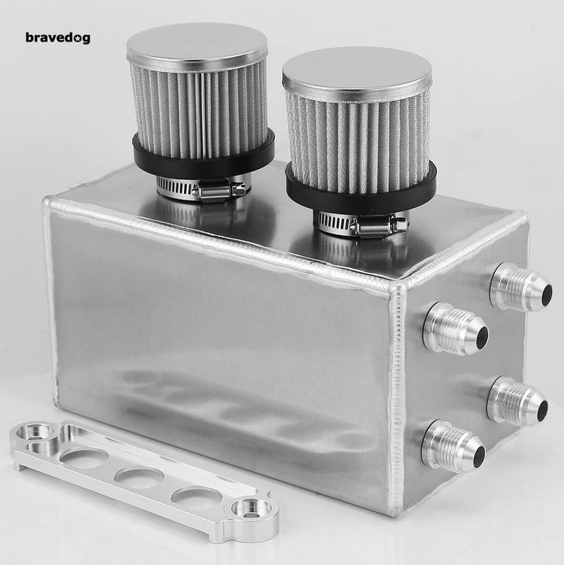 Bravedog 3L Twin Baffle Dual Filter Engine AN10 Oil Catch Can Tank Reservoir (3L-Silver) - Image 3