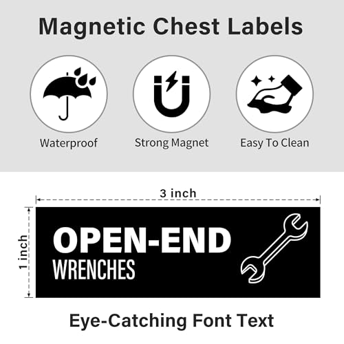 EliteSign 100 Magnetic Tool Box Labels with Icons, Pre-Printed Tool Chest Drawer Markers with 4 Blanks, Lightweight Magnet Tags for Steel Cabinet Organization & Garage Storage, 3 x 1 inch Black - Image 2
