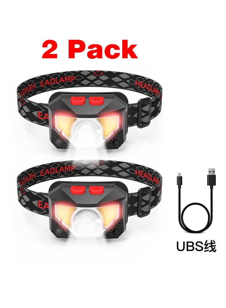 2 Pack LED Head Torch USB Rechargeable Headlamp Headlight Ultra Bright Headtorch Lamp with IPX45 Waterproof for Running Camping Hiking Climbing - Image 1