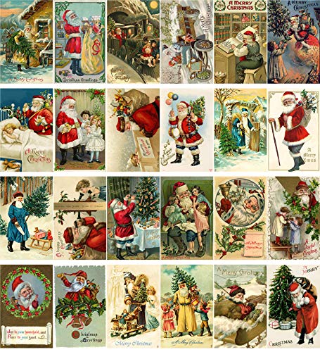 PIXILUV Vintage Christmas Greeting Cards 24pcs Santa and Christmas Reprint Antique Postcard Set - Image 2