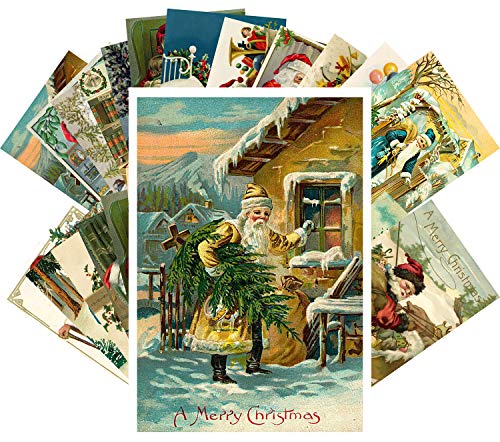 PIXILUV Vintage Christmas Greeting Cards 24pcs Santa and Christmas Reprint Antique Postcard Set - Image 1