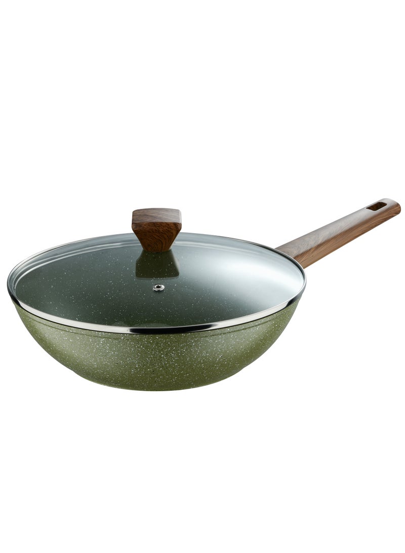 BERGNER ACADIA FORGED ALUMINUM  WOK WITH LID 30CM WITH  INDUCTION BOTTOM, GREEN COLOR, BG56236GR  - Image 1