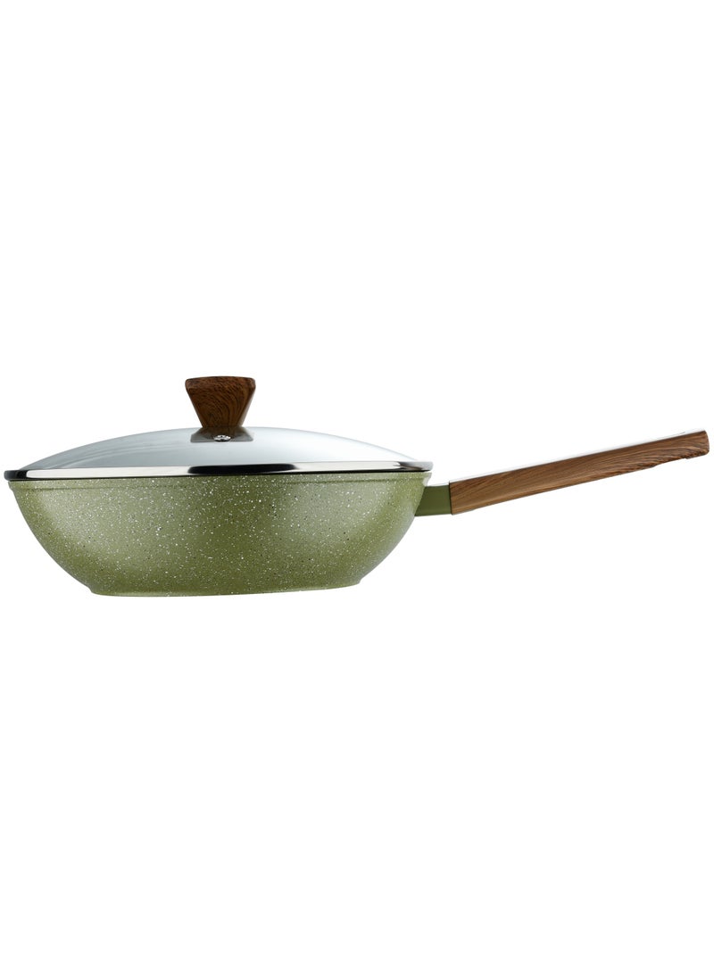 BERGNER ACADIA FORGED ALUMINUM  WOK WITH LID 30CM WITH  INDUCTION BOTTOM, GREEN COLOR, BG56236GR  - Image 2