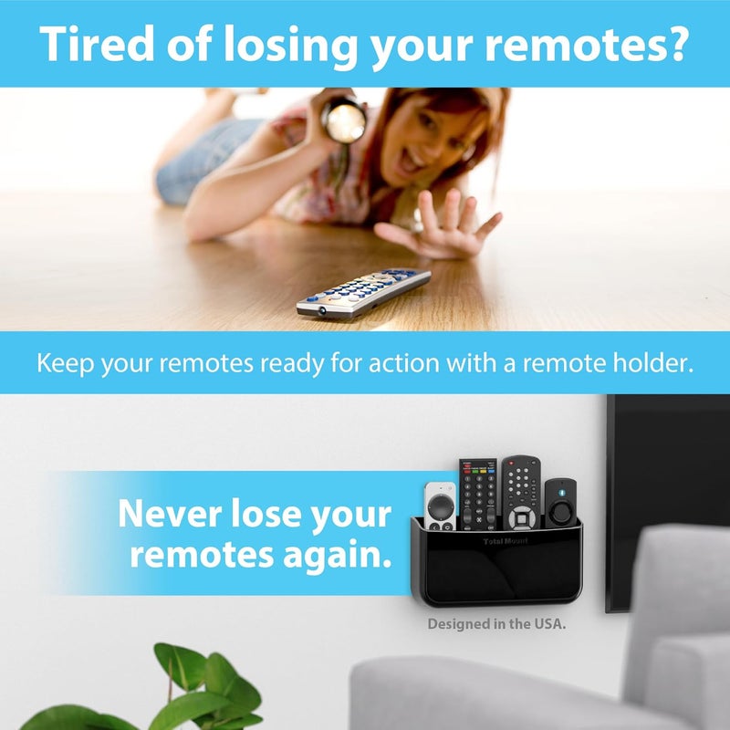 TotalMount Hole-Free Remote Holder – Eliminates Need to Drill Holes in Your Wall (Premium Black Holder for 3 or 4 Remotes) - Image 2