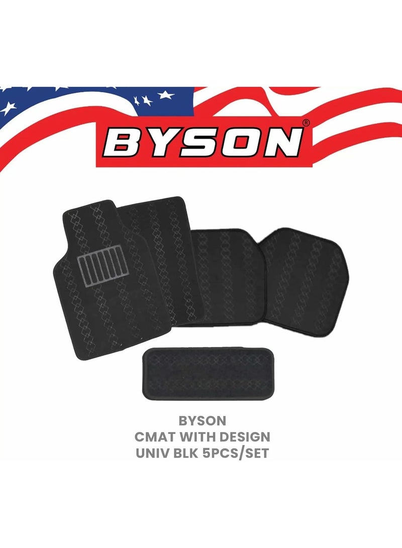 BYSON Durable Auto Universal 5 Pieces Car Mats with Diamond Design - Luxury Waterproof All Weather Floor Mats for Sedans and SUVs, Anti-Slip Interior Protection, Easy to Clean Car Accessories (Black)