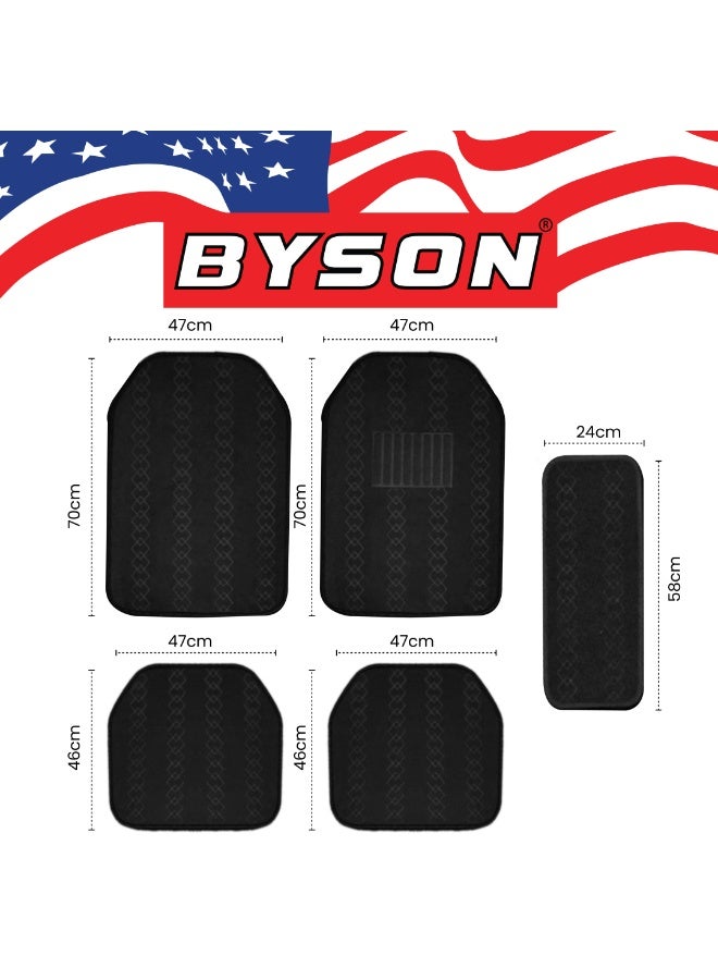 BYSON حصائر سيارات عالمية 5 قطع متينة بتصميم ماسي - حصائر أرضية فاخرة مقاومة للماء لجميع الأحوال الجوية للسيدان وSUVs، حماية داخلية مضادة للانزلاق، ملحقات سيارات سهلة التنظيف (أسود) - Image 4