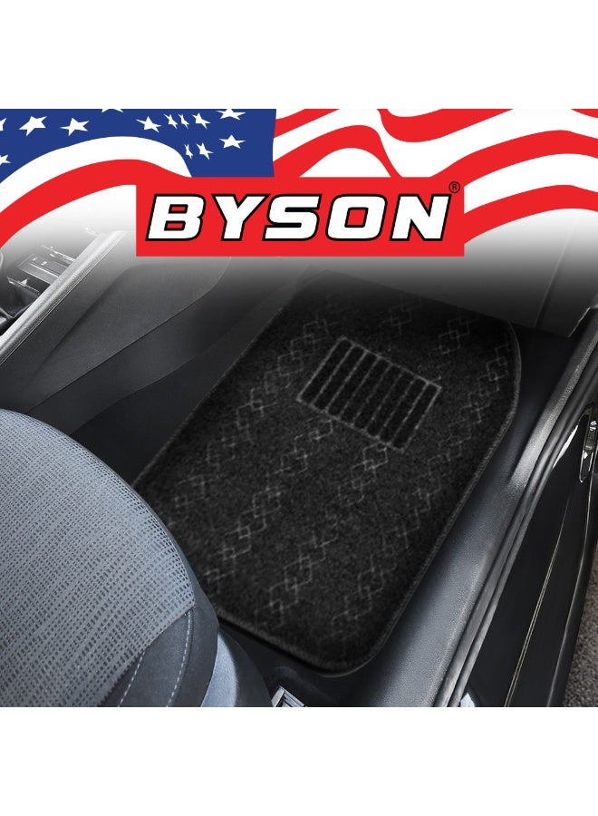 BYSON حصائر سيارات عالمية 5 قطع متينة بتصميم ماسي - حصائر أرضية فاخرة مقاومة للماء لجميع الأحوال الجوية للسيدان وSUVs، حماية داخلية مضادة للانزلاق، ملحقات سيارات سهلة التنظيف (أسود) - Image 3