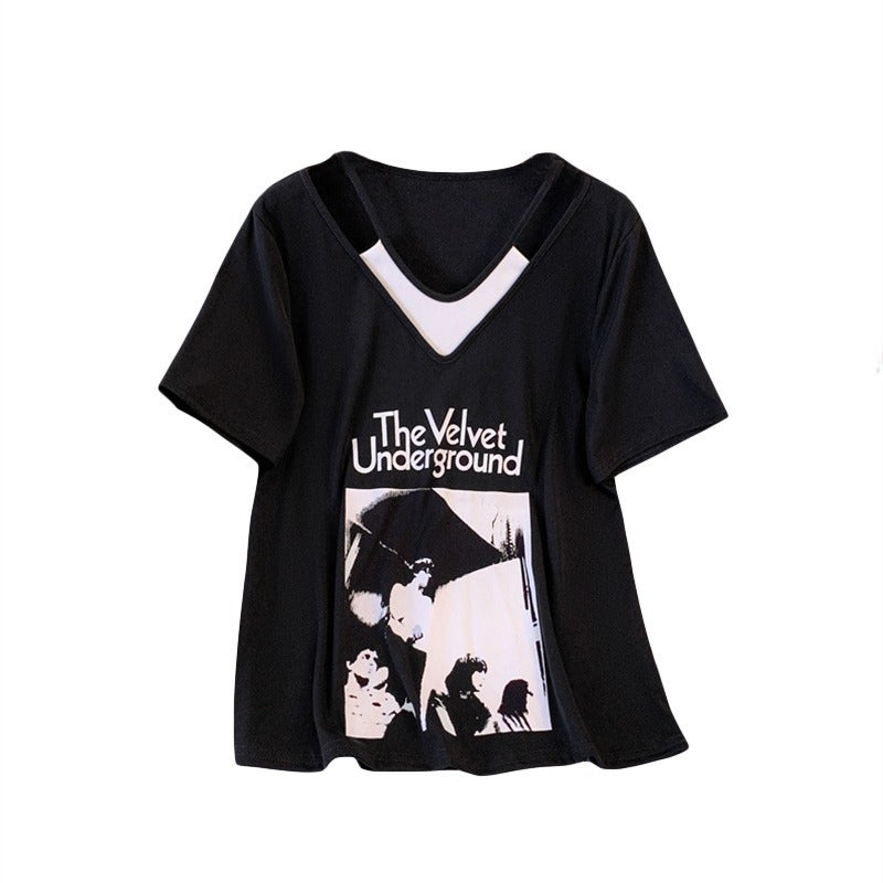 Plus Size Women's Short Sleeve Letter Print Layered T-Shirt - Image 5
