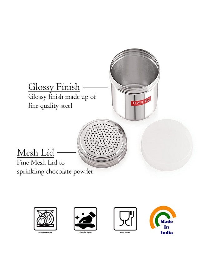Hazel هزاز هازيل من الفولاذ المقاوم للصدأ مع غطاء بلاستيكي | سعة 310 مل بدون مقبض | وعاء ملح وفلفل وهزاز مسحوق الكاكاو والشوكولاتة - Image 3
