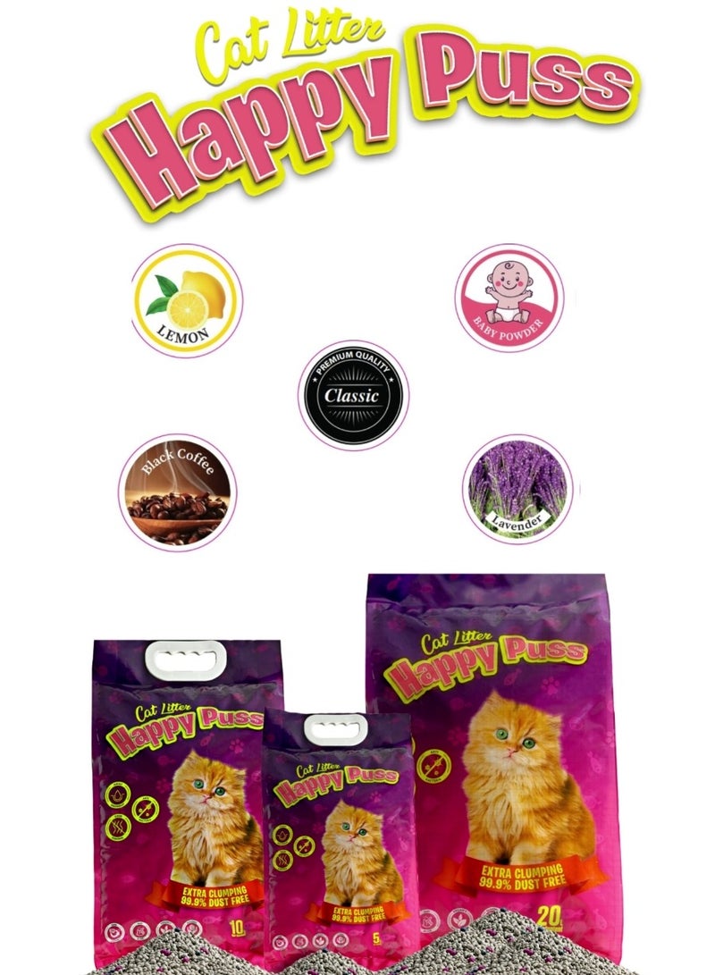 HAPPY PUSS EXTRA CLUMPING PERFUMED BENTONITE CAT LITTER 20L LAVENDER SCENT - Image 2