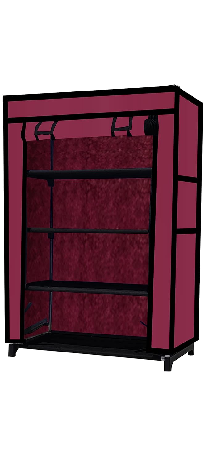 SANAMSTORE 4 Layer Collapsible Fabric Wardrobe Organizer for Clothes DIYMaroon - Image 3