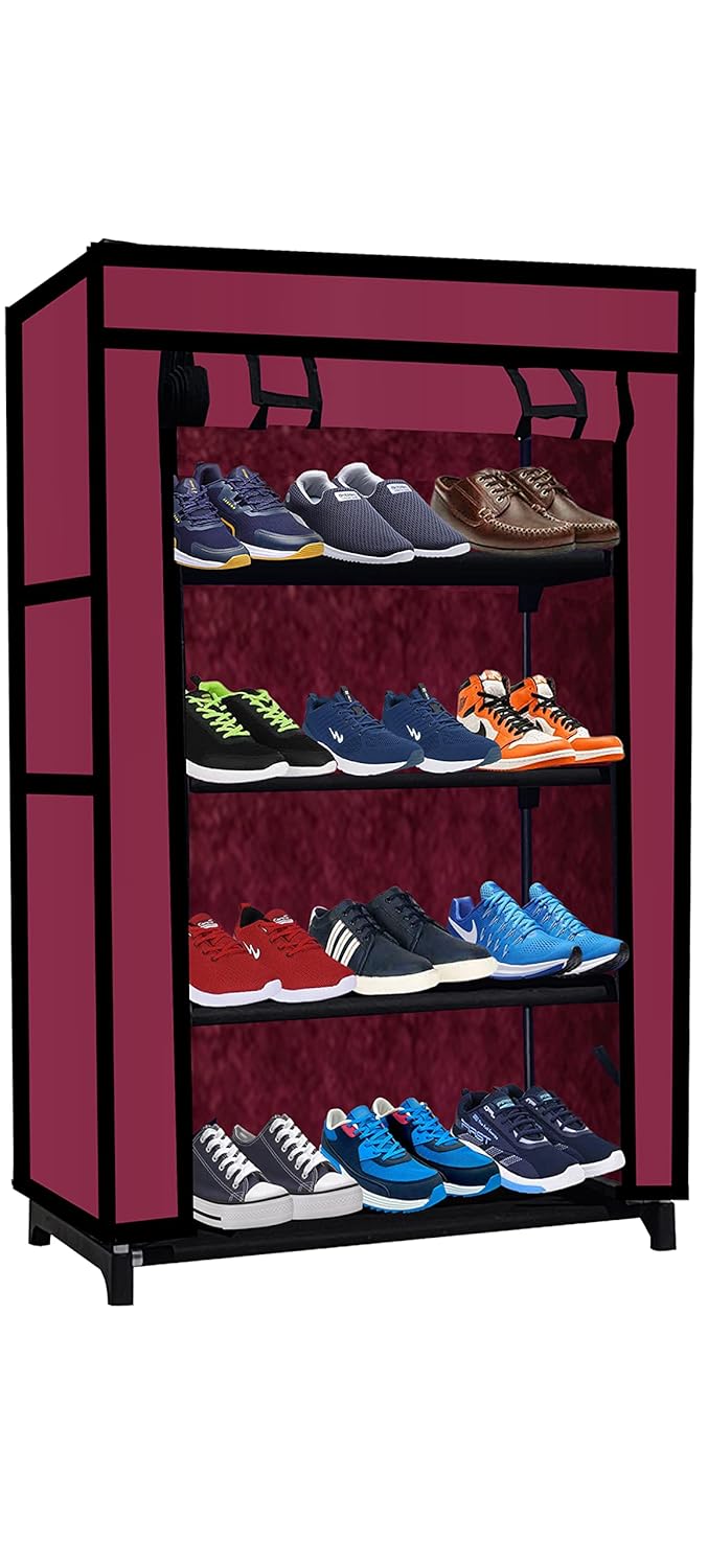 SANAMSTORE 4 Layer Collapsible Fabric Wardrobe Organizer for Clothes DIYMaroon - Image 2