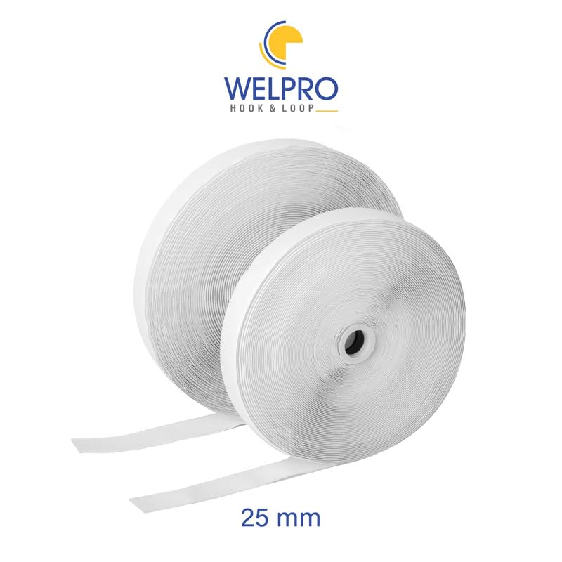 Hook Loop WELPRO Nylon Self Adhesive Strong Glue Fastener Interlocking Tape for Sewing Crafts, DIY, Clothes, Shoes | Sticky Back Hook & Loop Tape for Stationary, Tools (White, 25MM, 25MTR) - Image 2