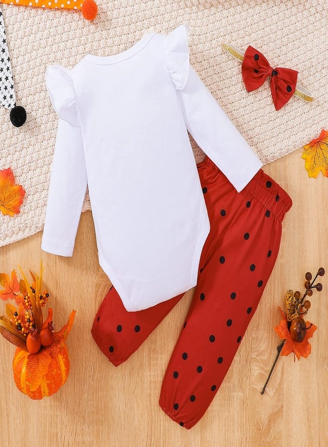 ODIMAME My First Thanksgiving Baby Girl Outfits 3-6 Months Infant Turkey Romper Cute Orange Bell Bottom Pants Headband 80cm - Image 4