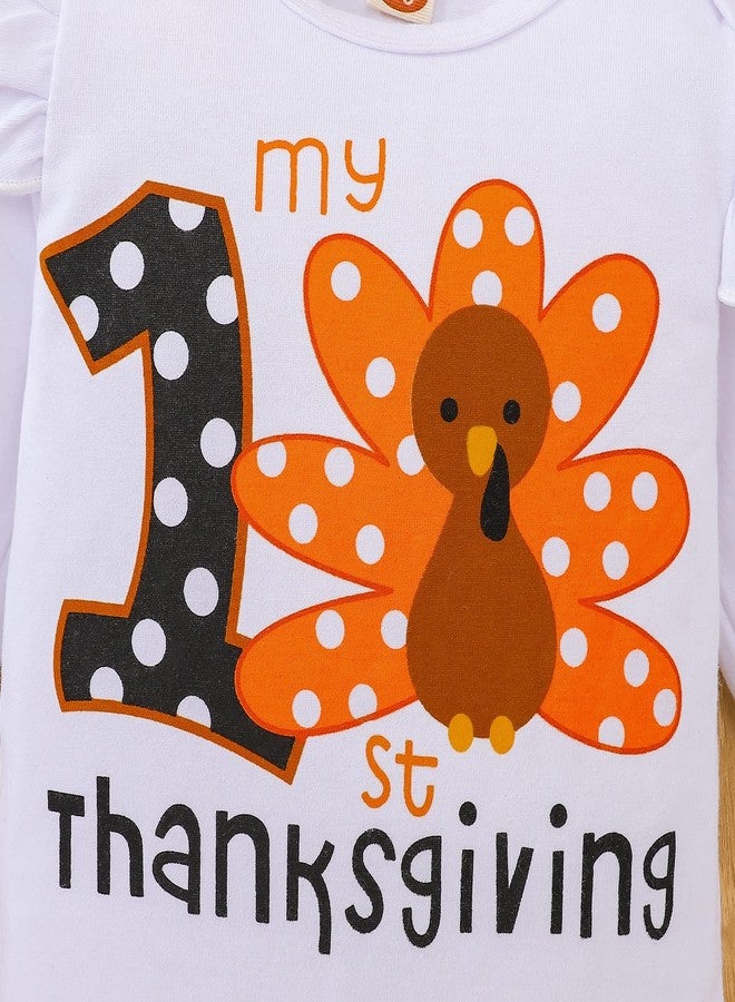 ODIMAME My First Thanksgiving Baby Girl Outfits 3-6 Months Infant Turkey Romper Cute Orange Bell Bottom Pants Headband 80cm - Image 3