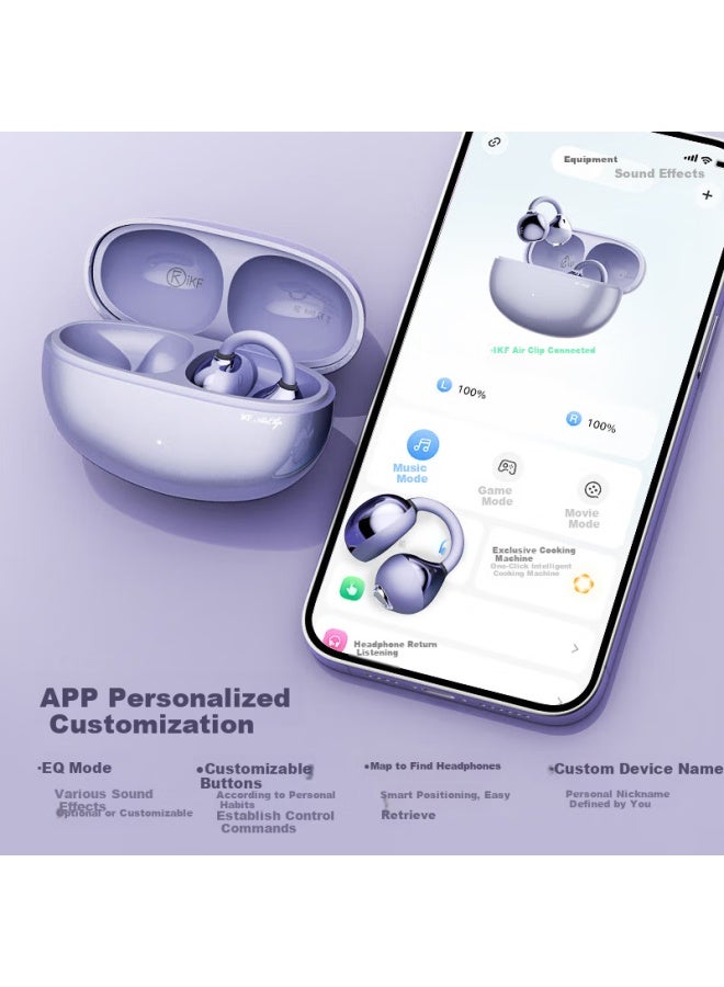 Ikf Air Clip Art Edition Bluetooth Earphones Ear-hook Wireless Open Bone Conduction Hifi Sound Quality Cloud Sensing Sports Long Battery Life Student Warm Cloud White - Image 4
