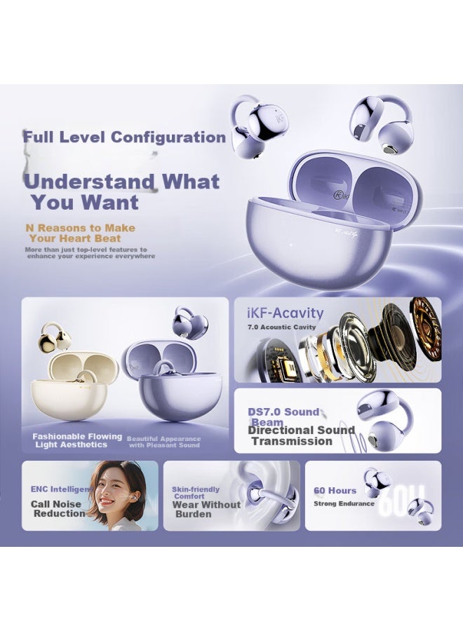 Ikf Air Clip Art Edition Bluetooth Earphones Ear-hook Wireless Open Bone Conduction Hifi Sound Quality Cloud Sensing Sports Long Battery Life Student Warm Cloud White - Image 1