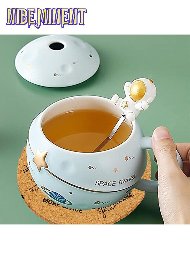 NIBEMINENT Astronaut Cup Space Embossed Planet Mug, Cute Ceramic Coffee Mug, Novelty Mug with Lid and Spoon for Coffee, Tea, Milk, Aesthetic Room Decor Funny Gift Birthday for Girl Boy Women (blue)  - Image 2