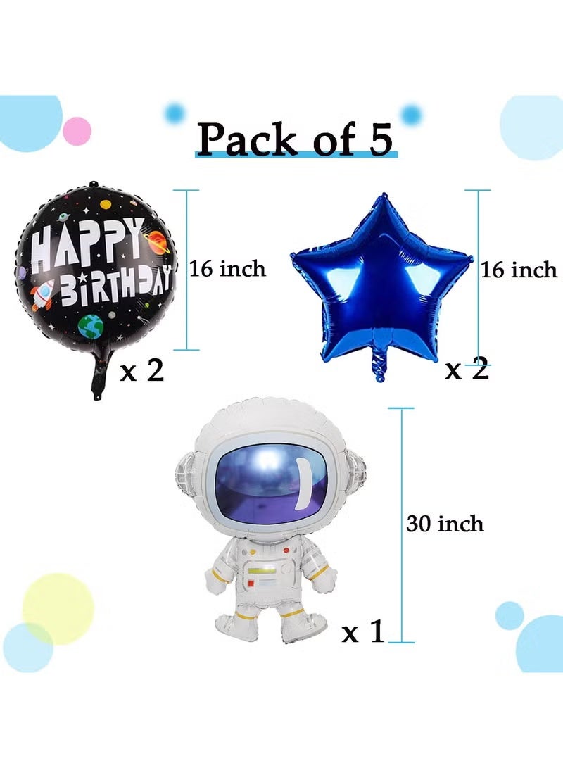 روعة مجموعة من 5 بالونات ”عيد ميلاد سعيد“ ، زينة أعياد الميلاد ، مجموعة بالونات ذهبية للأطفال ، حفلة للأولاد ، بالونات هيليوم للأولاد (رائد فضاء) - Image 2