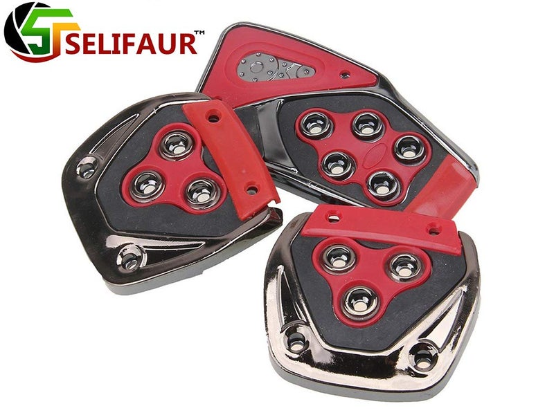 Selifaur 3 Pcs Red Non-Slip Manual Car Pedals kit Pad Covers Set for Baleno RS 2019 - Image 4