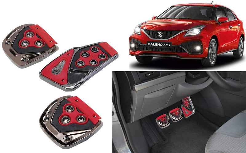 Selifaur 3 Pcs Red Non-Slip Manual Car Pedals kit Pad Covers Set for Baleno RS 2019 - Image 1