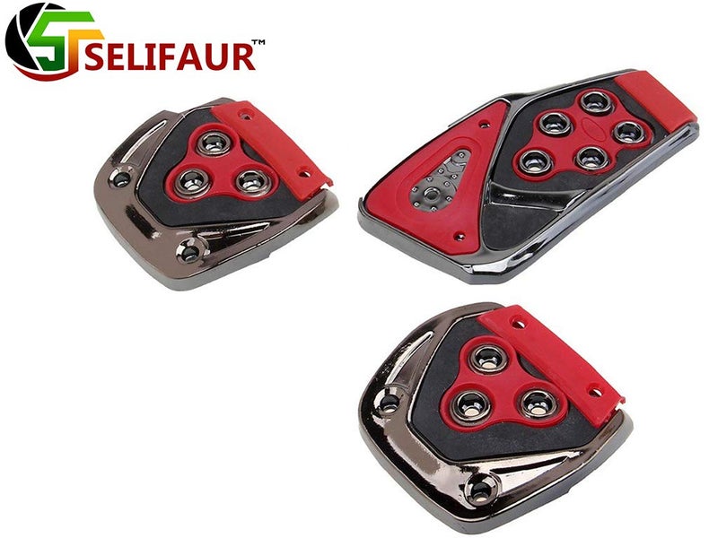 Selifaur 3 Pcs Red Non-Slip Manual Car Pedals kit Pad Covers Set for Baleno RS 2019 - Image 2